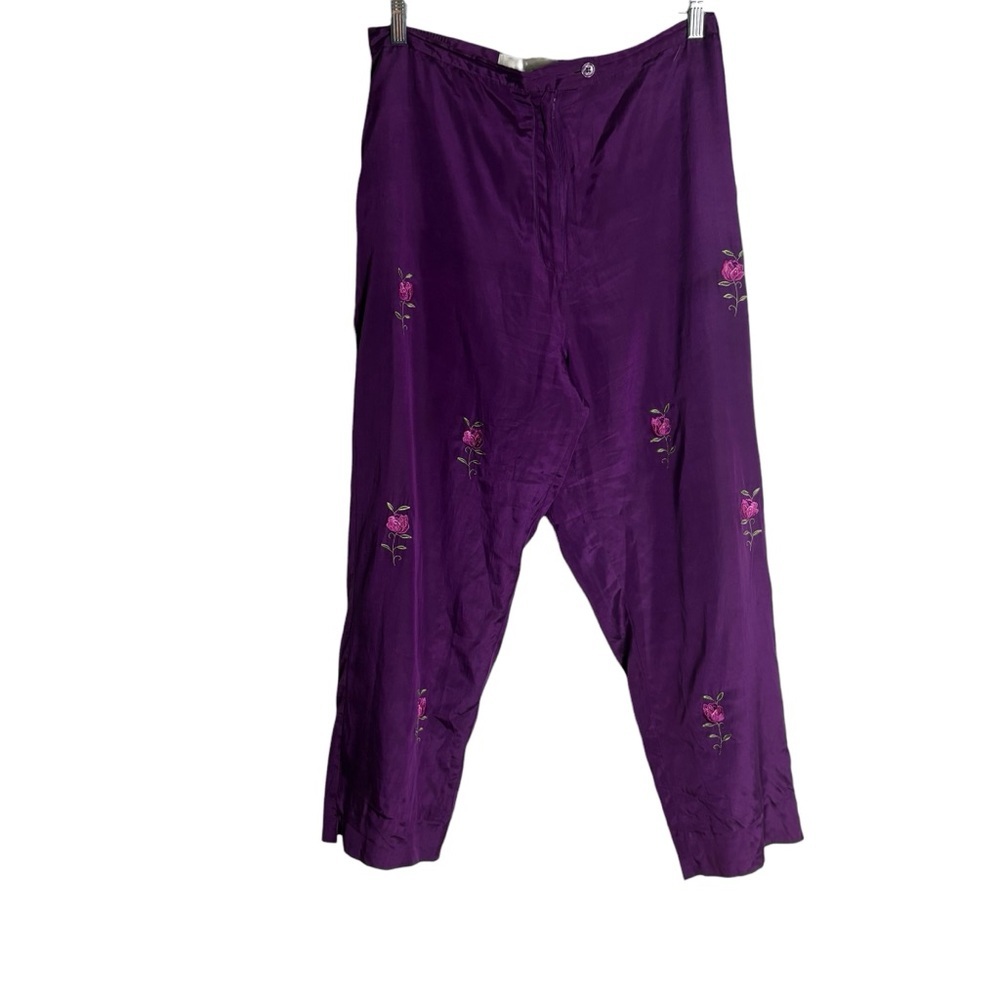 ALLISON WOODS VINTAGE/Y2K Floral Embroidery Floral Silk Blend Pants Size 12 - Picture 4 of 10